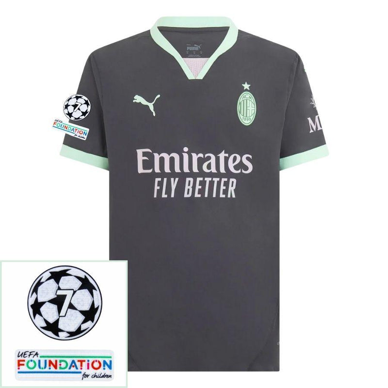 AC Milan Third Fan Jersey 2024/25 Patches UCL UEFA Foundation (Official Printing)