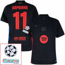 Barcelona Raphinha 11 Away Fan Jersey 2024/25 Patches UCL UEFA Foundation (Official Printing)