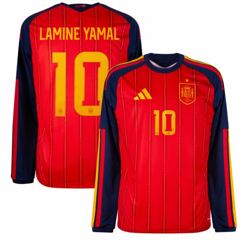 Spain Home Lamine Yamal 10 Fan Long Sleeve Shirt 2026 World Cup